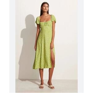 Faithfull The Brand Dress Women Size 6 Green Dainty Floral Cottagecore Midi